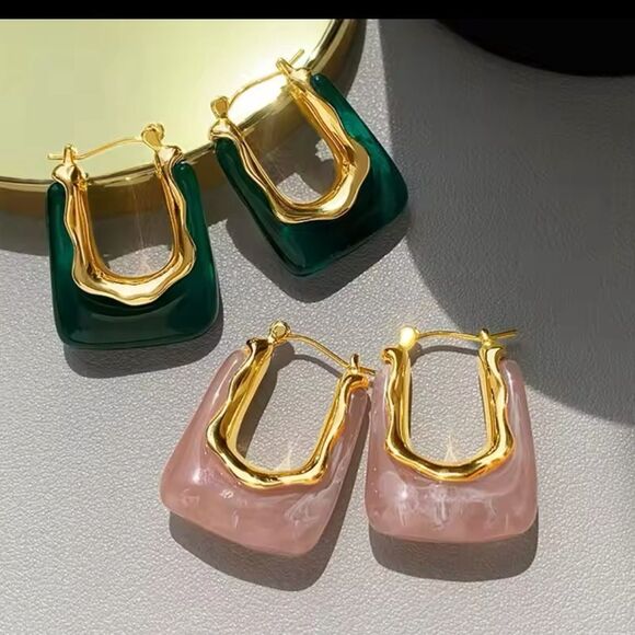 Tasha Stone Hoop Earrings in‎ Rose - Picture 1 of 5